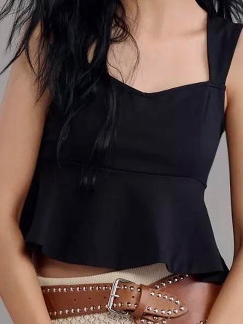 Maeve square neck black peplum tank top, size small